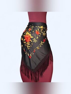 Goth Black Floral Fringe Scarf Belt!